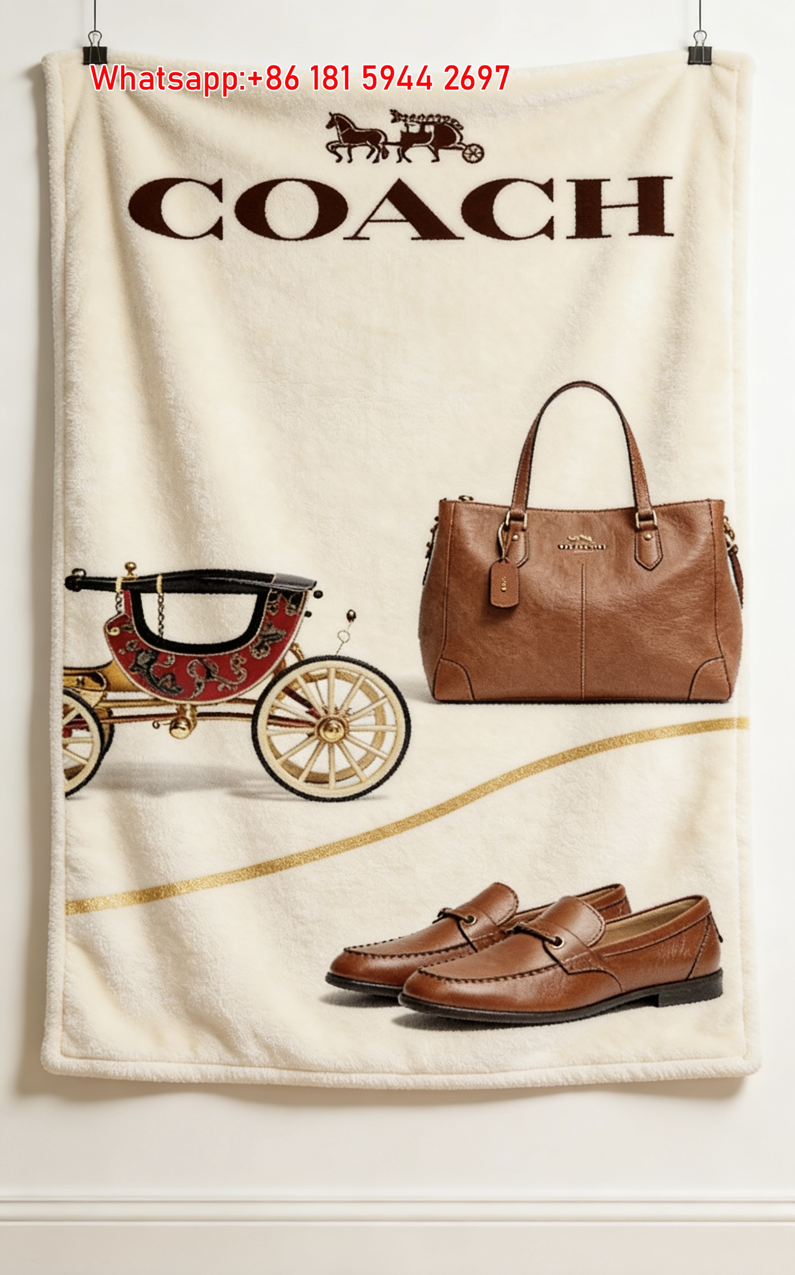 Coach Heritage Tote Bag Loafers Carriage Flannel Throw Blanket for Sofa and Wall Decor C367